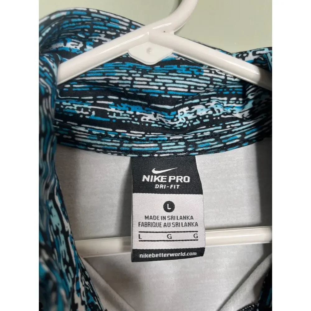 Nike Pro Teal Printed Half Zip Pullover Large